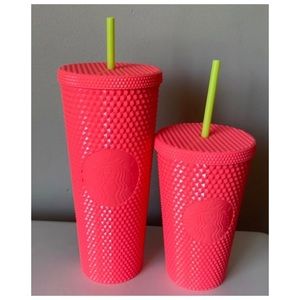 NEW Starbucks Dragon Fruit Pink Studded Venti & Grande Tumbler Set